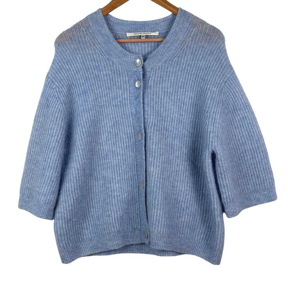 Second Female Womens Danish Knit Rib Mohair Cardigan XL ¾ Sleeve Spring Luxury